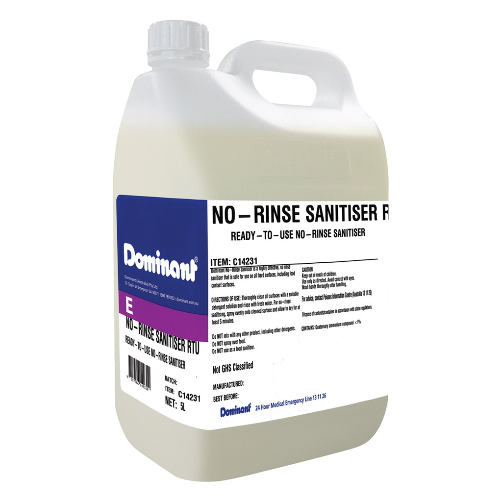 RTU 5L NO RINSE SANITISER FOR HARD AND FOOD CONTACT SURFACES